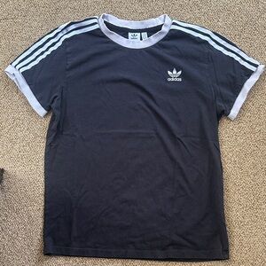 Adidas Men's Black Tee with White Stripes